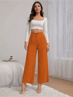 KOTTY - Orange Solid Viscose Rayon Relaxed Pant