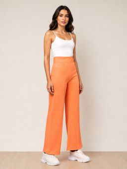 KOTTY - Orange Solid Viscose Rayon Relaxed Pant
