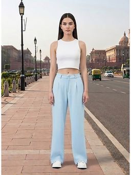 KOTTY - Blue Solid Viscose Wide Pant