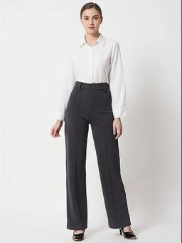KOTTY - Black Solid Viscose Straight Pant