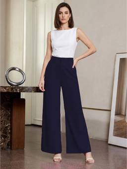 KOTTY - Blue Solid Viscose Wide Pant