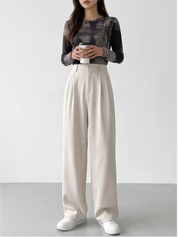 KOTTY - White Solid Viscose Wide Pant