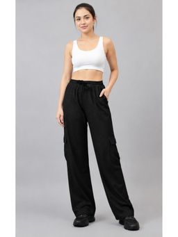 KOTTY - Black Solid Viscose Rayon Relaxed Pant
