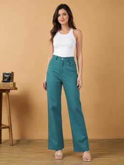 KOTTY - Green Solid Viscose Rayon Relaxed Pant