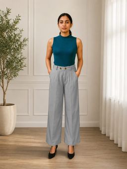 KOTTY - Grey Solid Viscose Rayon Relaxed Pant