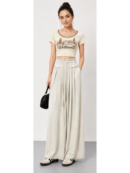 KOTTY - Off White Solid Viscose Rayon Relaxed Pant