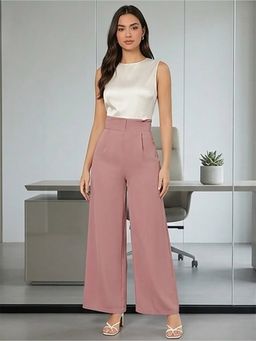 KOTTY - Pink Solid Viscose Wide Pant