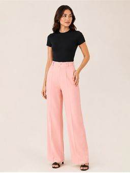 KOTTY - Pink Solid Viscose Wide Pant