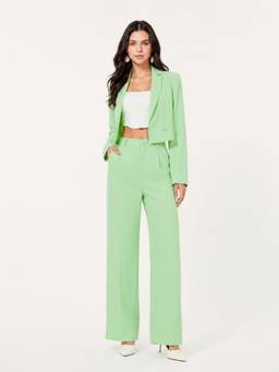 KOTTY - Green Solid Viscose Rayon Relaxed Pant