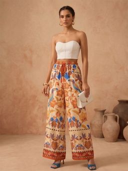 KOTTY - Multi-Color Printed Polyester Crepe Flared Pant