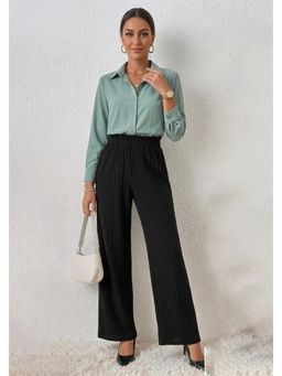 KOTTY - Black Solid Viscose Rayon Wide Pant
