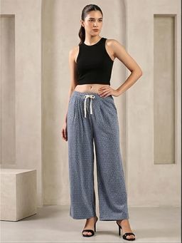 KOTTY - Grey Printed Viscose Rayon Wide Pant
