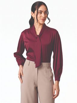 Strong And Brave - Maroon Solid Satin Regular Top