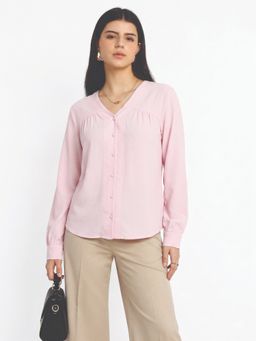 Strong And Brave - Pink Solid Polyester Regular Top