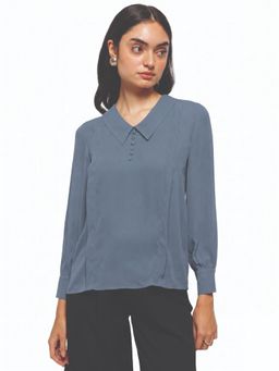 Strong And Brave - Blue Solid Polyester Regular Top