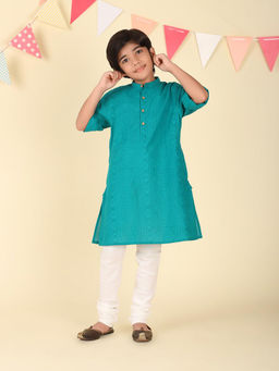 Fabindia - Teal Cotton Hand Block Printed Long Kurta