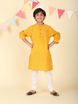 Fabindia - Yellow Cotton Hand Block Printed Long Kurta