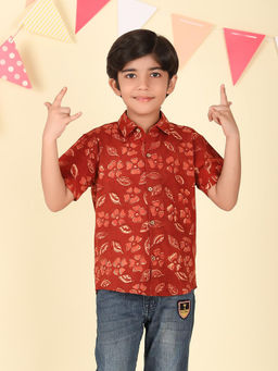 Fabindia - Rust Cotton Kalamkari Printed Shirt