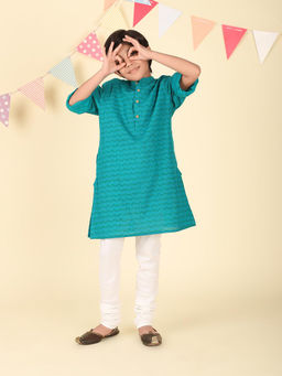 Fabindia - Teal Cotton Hand Block Printed Long Kurta