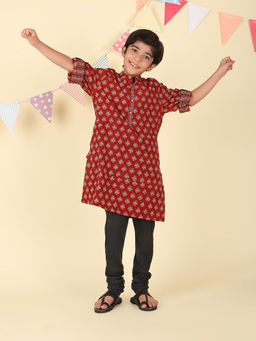 Fabindia - Red Cotton Ajrakh Printed Long Kurta