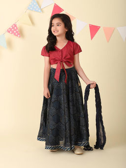 Fabindia - Indigo Cotton Silk Blend Dabu Printed Choli and Lehenga & Dupatta (Set of 3)