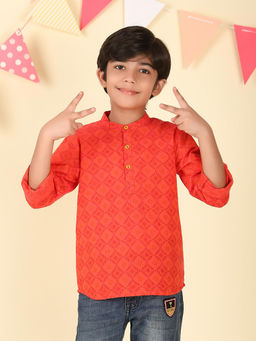 Fabindia - Red Cotton Hand Block Printed Short Kurta