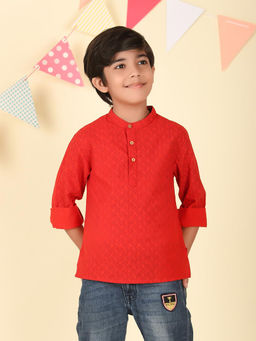 Fabindia - Red Cotton Hand Block Printed Short Kurta