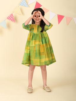Fabindia - Green Cotton Silk Hand Block Printed Dress