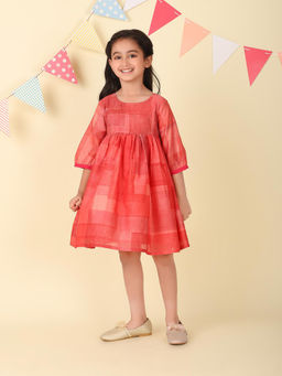 Fabindia - Red Cotton Silk Hand Block Printed Dress