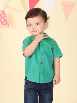 Fabindia - Green Cotton Hand Block Printed Shirt
