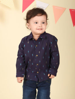 Fabindia - Navy Cotton Ikat Woven Shirt