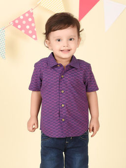 Fabindia - Purple Cotton Hand Block Printed Shirt