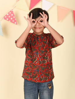 Fabindia - Maroon Cotton Bagru Printed Short Kurta