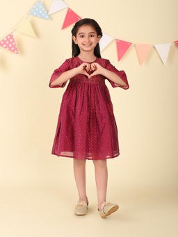 Fabindia - Maroon Cotton Silk Hand Block Printed Dress