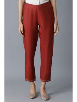 Folksong - Dark Red Slim Pants Solid Light Festive Slim Fit
