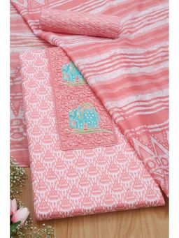Soch - Women Pink Cotton Embellished Unstitched Kurta and Bottom with Dupatta (Set of 3)