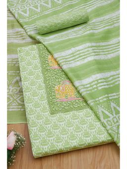 Soch - Women Green Cotton Embellished Unstitched Kurta and Bottom with Dupatta (Set of 3)