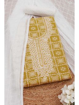 Soch - Women Mustard Rayon Embellished Unstitched Kurta and Bottom with Dupatta (Set of 3)