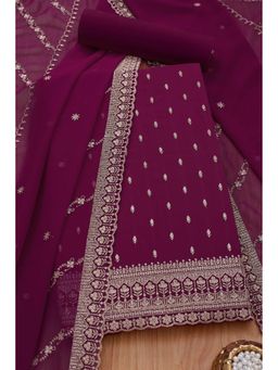 Soch - Women Wine Crepe Embellished Unstitched Kurta and Bottom with Dupatta (Set of 3)
