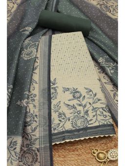 Soch - Women Beige Chanderi Mirror Work Unstitched Kurta and Bottom with Dupatta (Set of 3)