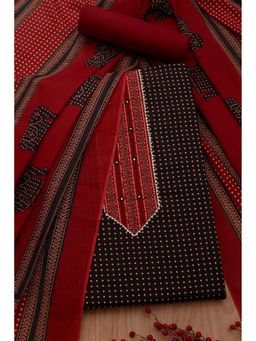 Soch - Women Black Cotton Mirror Work Unstitched Kurta and Bottom with Dupatta (Set of 3)