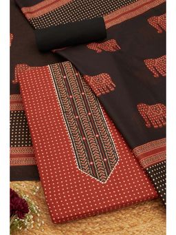 Soch - Women Maroon Cotton Mirror Work Unstitched Kurta and Bottom with Dupatta (Set of 3)