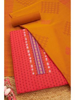 Soch - Women Pink Cotton Mirror Work Unstitched Kurta and Bottom with Dupatta (Set of 3)