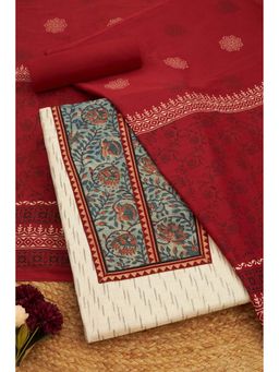Soch - Women Maroon Cotton Embellished Unstitched Kurta and Bottom with Dupatta (Set of 3)