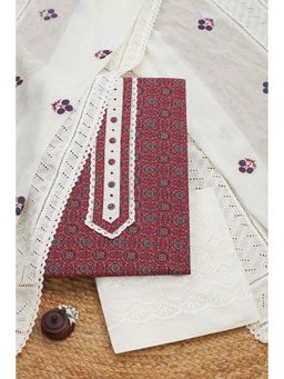 Soch - Women Maroon Cotton Lace Work Unstitched Kurta and Bottom with Dupatta (Set of 3)