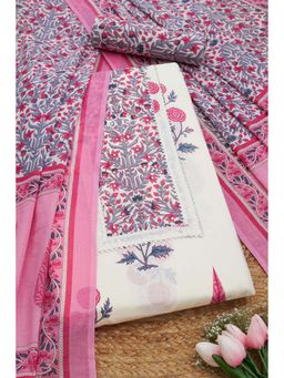 Soch - Women Cream Cotton Embellished Unstitched Kurta and Bottom with Dupatta (Set of 3)