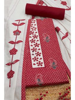 Soch - Women Maroon Cotton Printed Unstitched Kurta and Bottom with Dupatta (Set of 3)