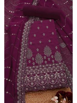 Soch - Women Wine Crepe Embellished Unstitched Kurta and Bottom with Dupatta (Set of 3)