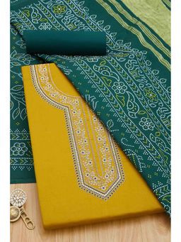 Soch - Women Olive Cotton Embellished Unstitched Kurta and Bottom with Dupatta (Set of 3)