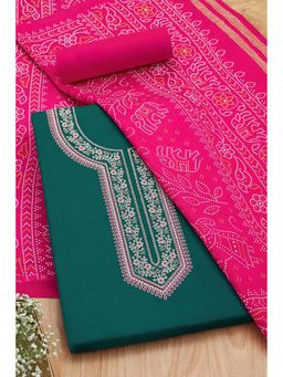 Soch - Women Green Cotton Embellished Unstitched Kurta and Bottom with Dupatta (Set of 3)